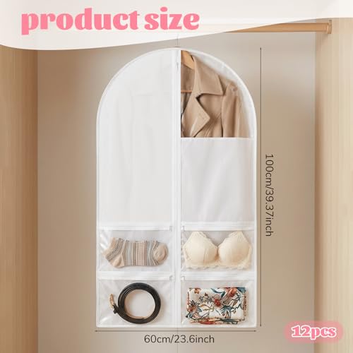 12 Pack Garment Bags for Dance Costumes, 40" Kids Clear Garment Bags for Hanging Clothes with 4 Zipper Pocket, Dance Competition Must Haves for Dance Competition, Travel, Closet Storage