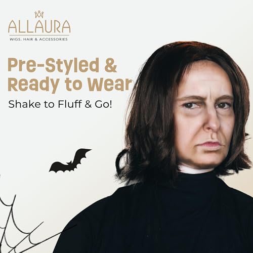 ALLAURA Compatible with Severus Snape Costume – Long Black Wig for Men – Dark Wizard, Professor, Vampire, Farquaad, Wick, Michael, Vincent Cosplay – Adult Halloween Hairpiece for Movie & Fantasy Looks - color: 8-Black