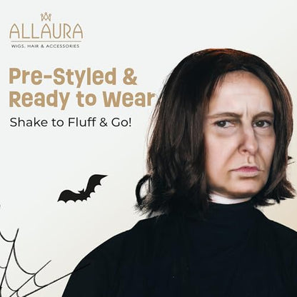 ALLAURA Compatible with Severus Snape Costume – Long Black Wig for Men – Dark Wizard, Professor, Vampire, Farquaad, Wick, Michael, Vincent Cosplay – Adult Halloween Hairpiece for Movie & Fantasy Looks - color: 8-Black
