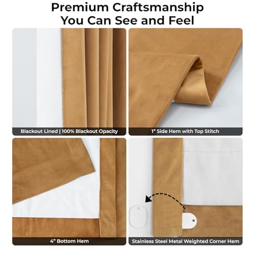 HPD Half Price Drapes Extra Wide Signature Blackout Velvet Curtains 84 Inch Long 1 Panel, 4-Pass Hotel Blackout Lined Window Curtains Thermal Blackout Curtains for Bedroom 100W x 84L, Amber Gold - color: Amber Gold, size: 100"W x 84"L (Pack of 1)