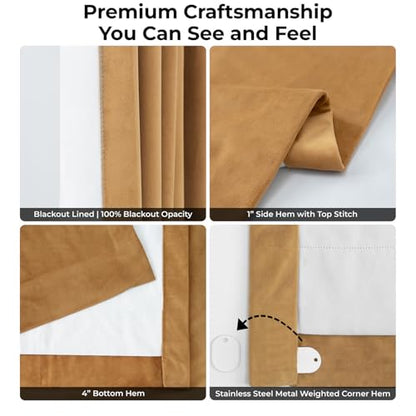HPD Half Price Drapes Extra Wide Signature Blackout Velvet Curtains 84 Inch Long 1 Panel, 4-Pass Hotel Blackout Lined Window Curtains Thermal Blackout Curtains for Bedroom 100W x 84L, Amber Gold - color: Amber Gold, size: 100"W x 84"L (Pack of 1)