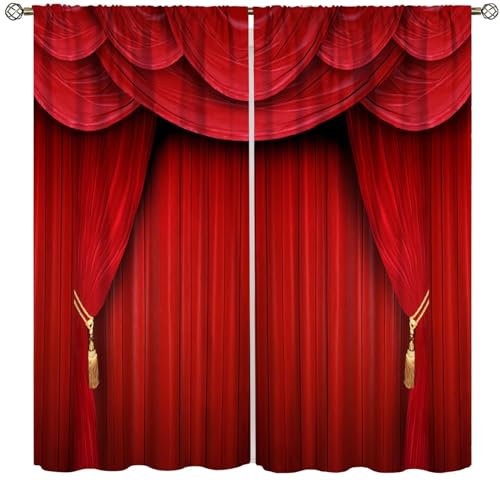 Movie Theater Curtains Retro Red Party Home Movie Theatre Rod Pocket Room Darkening Window Drapes for Bedroom Living Room Set 2 Panels,42x45 Inches - color: Movie Theater-6, size: 21"W x 45"L (Pack of 2)