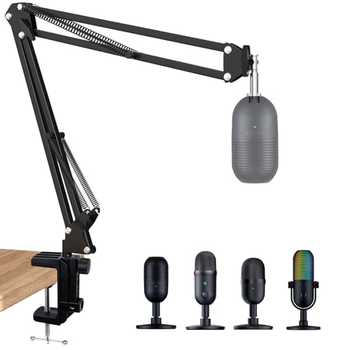 Razer Seiren X Mic Boom Arm with Foam Windscreen, Suspension Boom Scissor Arm Stand with Pop Filter Cover for Razer Seiren X USB Streaming Microphone by SUNMON