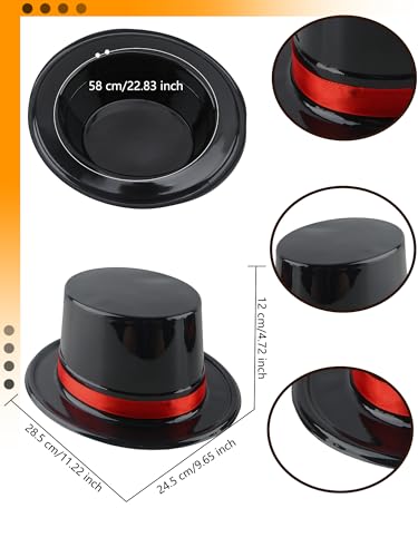 12 Pack Adults Top Hats Bulk Black Glitter Top Hat with Red Band Plastic Magician Hat for Men Women Dress Up Supply - color: Color Style 3 ( Pvc Glossy )