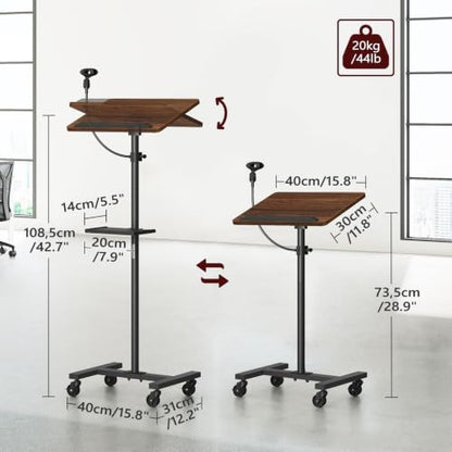 MAHANCRIS Podium Stand with Microphone Stand, Mobile Lectern and Laptop Desk with Storage Tray, 28.9-42.7 Inch Adjustable Height Portable Podium for Classroom, Conference Room, Walnut LPHR4001 - color: Walnut