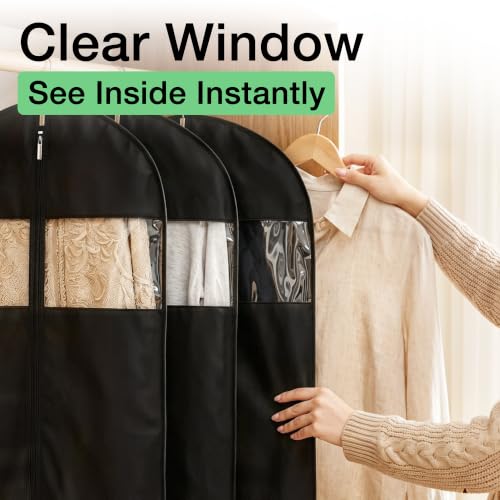 Garment Bags for Hanging Clothes, 43" Suit Bags for Closet Storage & Travel, 2-Pack Garment Covers with Clear Window, Foldable Clothing Bags for Suits, Jackets & Shirts (Black) - size: 43''- 2 Pack
