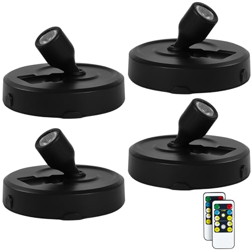 4-Pack Wireless LED Spotlight Battery Operated Picture Lights, Puck Lights with 2 Remote, Dimmable Stick Spotlights with Timmer for Wall Display Painting Dartboard Artwork Accent Closet - color: Black, size: 4 Pack