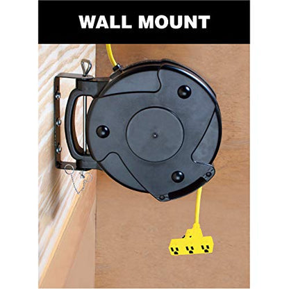 Alert ProReel Pro-Grade 8140TP Heavy-Duty Retractable Extension Cord Reel | 40' - 12/3 SJTOW Electrical Retracting Cord | Tri-Tap Grounded Outlet with Power Light | 15 Amp Resettable Circuit Breaker