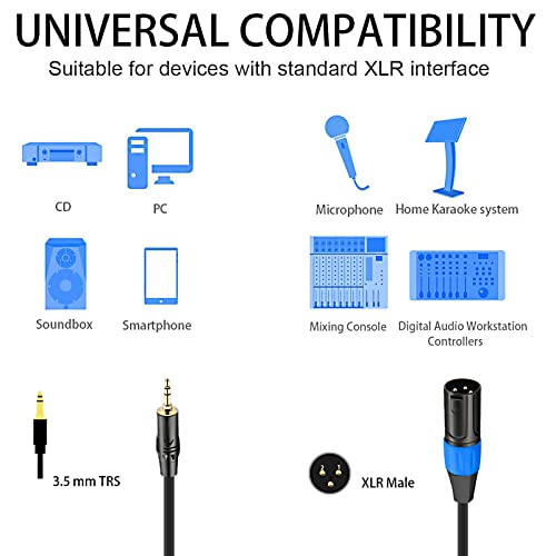 3.5mm to XLR Cable, 1/8 Inch to XLR Male to Male Audio Cord, 6.6FT | Unbalanced 1/8 inch 3.5mm TRS to XLR Male for Laptop Mixer Speaker, Gold-Plated, Flexible Braided & Hi-Fi OFC Shielded - size: 6.6 feet
