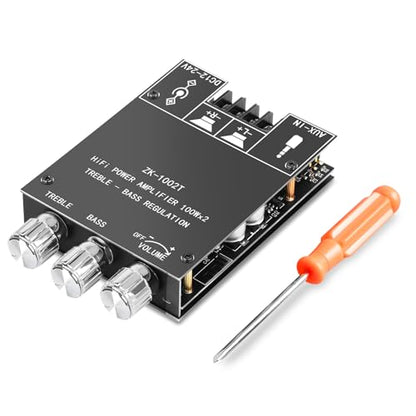 Daakro ZK-1002T Bluetooth Amplifier Board,100W+100W 2.0 Channel Amp Board with Treble/Bass Control,DC 12-24V, Bluetooth and AUX Inputs, Audio Amp Board for Home DIY Wireless Speakers, Password Free - color: ZK-1002T