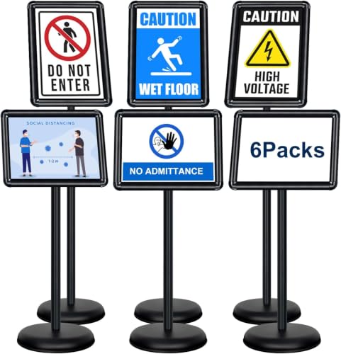 6 Pack Pedestal Sign Holder, 11 x 17" Floor Standing Display Stand - color: Black, size: 11x17in-6p
