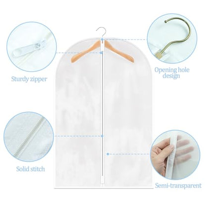 TORONTOKYO 25 Pack 55" Hanging Clear Plastic Garment Bags with Zipper Translucent Long Dress Bags Clothes Cover for Closet Storage and Travel - color: 55"