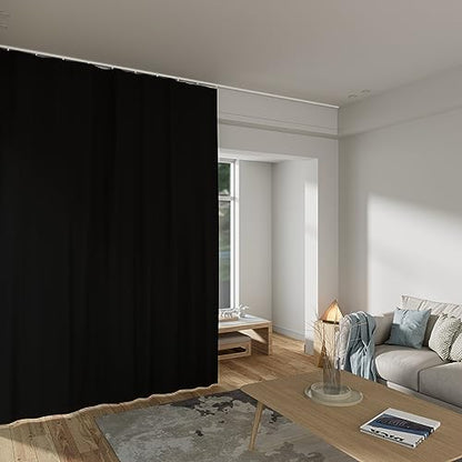MaKefeile Room Divider Curtains Total Blackout Privacy Curtain Panel Room Thermal Insulated Noise Reduction Curtains for Bedroom Window Living Room Ceiling Track Curtain W 8.3 ft × H 8 ft Black - color: Black, size: 100"W x 96"L (Pack of 1)
