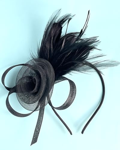Fascinators Hat for Women Tea Party Tulle Mesh Headband Feather Hat for Women Veil Tea Party Hats - color: Black