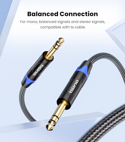 Tisino 1/4 inch TRS Cable, Quarter inch 1/4 TRS to TRS Balanced Stereo Audio Cable Male to Male Pro Interconnect Cable, Nylon Braid - 10 FT - size: 10 feet