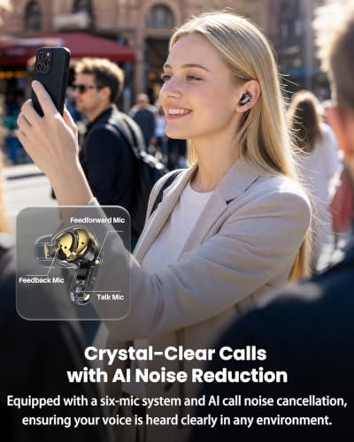 TOZO NC20 Pro Active Noise Cancelling Wireless Earbuds, Smart LCD Screen | LDAC Hi-Res Audio, Stereo Bass, 6 Mics AI Call Ear Buds, 80H Playtime, IPX8 Waterproof, 32 EQ via App Wireless Charging Black - color: Ink Black