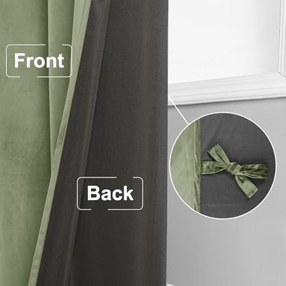 JIUZHEN Sage Green Velvet Blackout Curtains 42W x 63L 2 Panels - color: Sage Green, size: 42"W x 63"L (Pack of 2)