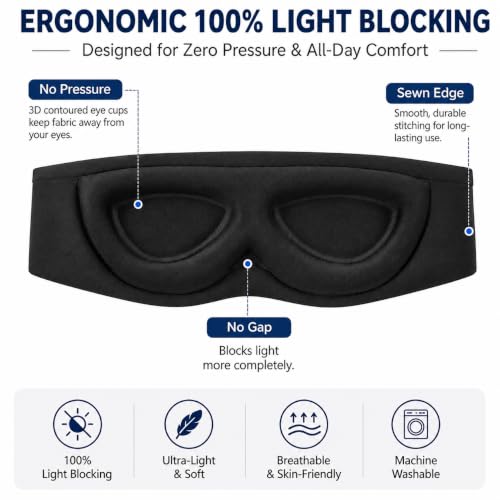 ALASKA BEAR Sleep Mask for Side Sleepers Patented Design, Cup-Shaped and Extra-Soft, 100 Blackout Eye Mask Shades Cover for Men and Women Home or Travel, Machine Washable, Black - color: A2 Black