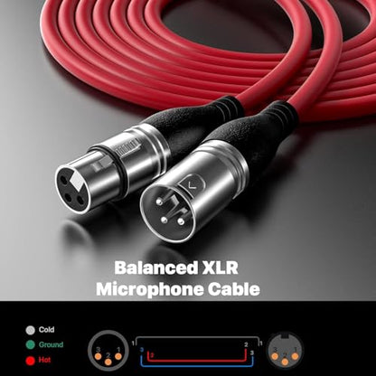 EBXYA XLR Cable 10ft 2 Packs Microphone Cable with 3-Pin XLR Male to Female | Balanced, Professional Shielded, for Mic, Mixer, Speaker Systems, Radio Station and Podcast, Red - color: Red, size: 10 Feet-2 Pack
