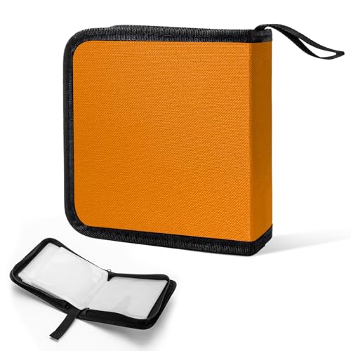 Car CD Case, 40 Capacity DVD Disc Zipper Organizer Storage Binder Wallet, Universal Portable CD Protective Case Holder for Vehicle Home Office Travel, Car Accessories (Orange) - color: Orange