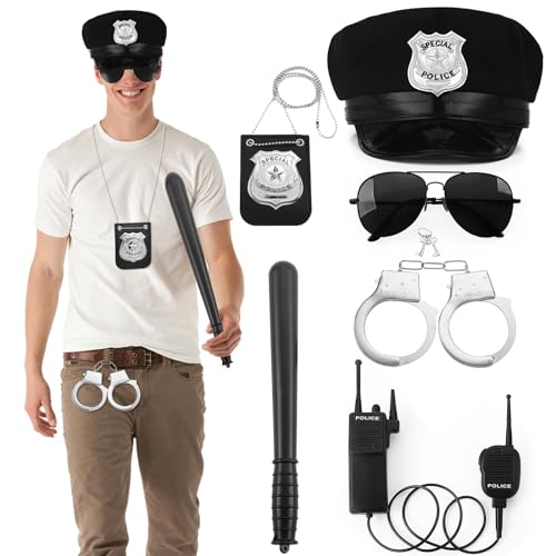 Police Costume Accessories Adjustable Cop Hat for Adults Boys Girls Police Officer Theater Dress Up Theme Party - color: Set-a