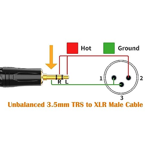 XLR to 3.5mm Balanced Cable Adapter, XLR Male Mono to 1/8 inch Mic Audio Cord for Camcorders, DSLR Cameras, Computer Recording Device and More - 1ft - style: XLR Male