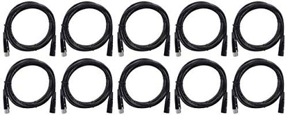 Rockville RDX5M10 10' 5-Pin Male-Female DMX Lighting Cable, 10-Pack | 100% OFC Copper, 120 Ohm Impedance, Nickel Plated XLR, Internal Strain Relief, OFC Braided Shield, EMI/RFI Rejection, Black