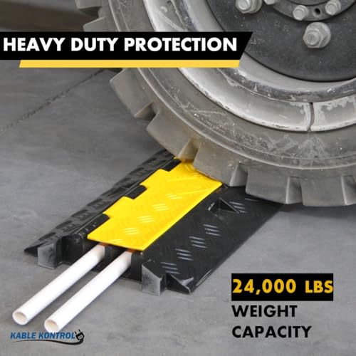 Kable Kontrol Atlas Heavy Duty Cable Protector Ramp - 2 Channel Bulk Wholesale Pallet - 40 Pcs - 40” Long Black & Yellow - 24,000 Lbs Capacity - Rubber Speed Bump Wire Protector Cord Cover - CP9987 - size: 2 Channel - 40" - 40 Units