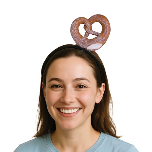 Beistle Pretzel Headband – Foam Pretzel Costume Accessory with Salt Detail, Oktoberfest Party Handout, Funny Novelty Food Headwear, Bavarian German Beer Festival Hat Gag Gift, Black Snap-On Headband