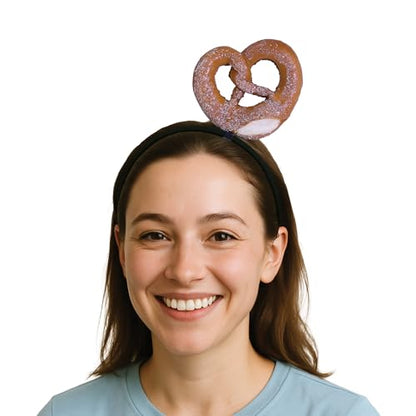 Beistle Pretzel Headband – Foam Pretzel Costume Accessory with Salt Detail, Oktoberfest Party Handout, Funny Novelty Food Headwear, Bavarian German Beer Festival Hat Gag Gift, Black Snap-On Headband