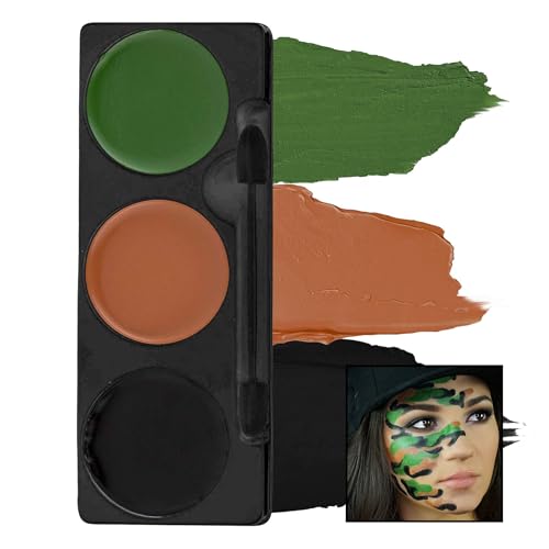 Mehron Makeup Tri-Color Halloween Makeup Palette - CAMOFLAUGE | 6 Shades of Mehron Greasepaint in 1 Easy to Use Palette. Perfect for Quick Costume Looks. Cruelty Free & Made in the USA. - color: Camouflage