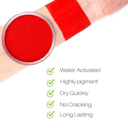 Bowitzki 30g Professional Face Paint Body Paint Water Based Face painting Makeup for Adults Split Cake Single Color Halloween Christmas Party - Red - color: Red