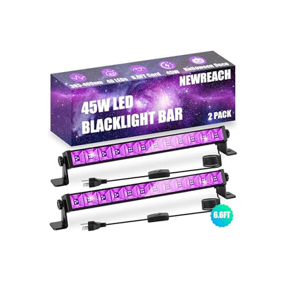 2Pack 45W Black Light, LED Blacklight Bar with 6.6ft Cord, Glow in The Dark Light Up 28x28ft, for Glow Party, Neon Decoration, Body Paint, Fluorescent Poster, Birthday, Halloween, Bedroom