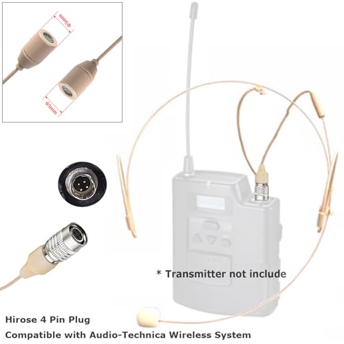 Headset Microphone Headworn Mic Compatible with Audio-Technica | Double Over Ear Earset Hanging Condenser Omnidirectional Mic for Wireless Bodypack Transmitter System with Hirose 4 Pin Plug - style: Hirose 4 Pin Plug Compatible with Audio-Technica