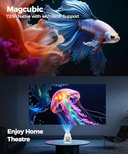 Magcubic HY300PRO Wi-Fi 및 블루투스가 있는 미니 프로젝터, 4K 지원 스마트 휴대용 프로젝터 자동 키스톤, 에어 마우스 리모컨, 음성 제어, 180도 회전, 홈 비디오 프로젝터 안드로이드 11