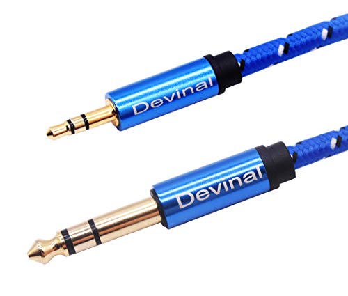 1/4" to 3.5mm Stereo Cable, 3.5mm to 1/4 inch TRS Adapter Cable, aux to Quarter inch Cord Lead with Extra Durable Nylon Braid Gold Plated 6 Feet 1.8 Meter