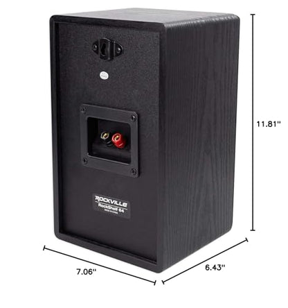 Rockville RockShelf 64B Black 6.5" Home Theater Bookshelf Speakers, Pair | 400W Peak/100W RMS, 4 Ohm, Kevlar Woofer, Silk Dome Tweeter, Wall Mountable, Magnetic Grill, MDF Cabinet - color: Black