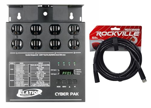 Audiosavings Bundle (1) Elation ADJ Cyber Pack 4-Ch Dimmer/Relay/MIDI DMX Controller Power Pack Bundle with (1) RV RDX3M10 10 Foot 3 Pin DMX Lighting Cable 100% OFC Copper Female 2 Male (Items 2)