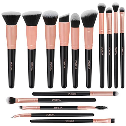 ZOREYA Makeup Brush Set - 15 Pcs Premium Synthetic Foundation Concealers Eye Shadows Make Up Brush,Eyeliner Brushes(RoseGold) - color: RoseGold