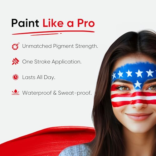 Blue Squid PRO Red White Blue Face Paint Stick - Waterproof Body Paint For Adults & Kids Eye Black Baseball, Eyeblack Softball - Hypoallergenic Twist-Up Non-Toxic Makeup Stick - Cosplay, Sports & SFX - color: Red, White & Blue