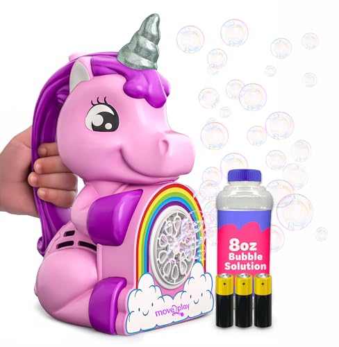 Move2Play Bubble Blower | Bubble Machine | Bubble Toy for Toddlers, Boys and Girls | Indoor & Outdoor | Birthday Party | Summer Fun | Gift for Girls 1, 2, 3, 4+ Years Old (4th of July) (Unicorn) - color: Unicorn