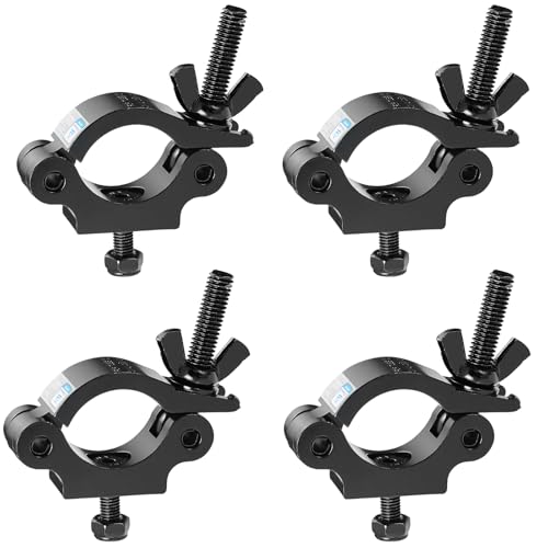 MFL. Heavy Duty Truss Clamp, 660 lb Aluminum Alloy DJ Light Clamps, Fits 1.5-2.0 Inch Truss for Stage Lighting Projector Par Lights, TUV Certificated ID: 50393001, Black, Pack of 4 - color: Black