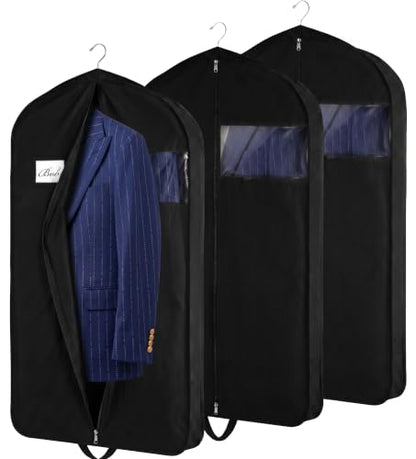 Garment Bags for Hanging Clothes 3-Pack - Travel Suit Closet Covers for Men and Women - Long Dress, Mens Jackets, Coats, Shirts, Dance Clothing Protector - Zipper Hanger Wardrobe Dust Cover (42 Inch) - size: 42-Inch, 3-Pack