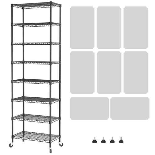 SINGAYE 8 Shelves Storage Wire Shelf Closet Metal Shelving Pantry Wheels - color: Black, size: 8Tier/12"D X 22"W X 74"H