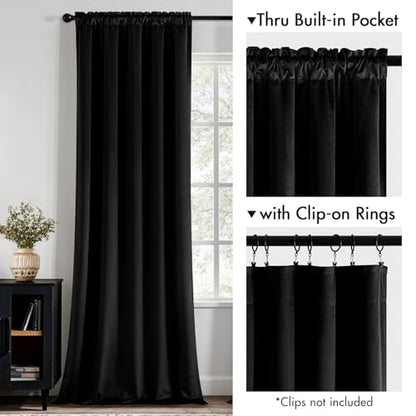 MIULEE Black Velvet Blackout Curtains 84 Inch Long 2 Panels, W40 x L84 | Luxury Super Soft, Thermal Insulated, Room Darkening Drapes, Rod Pocket Design, Window Curtains for Bedroom Living Room - color: Black, size: 40"W x 84"L (Pack of 2)