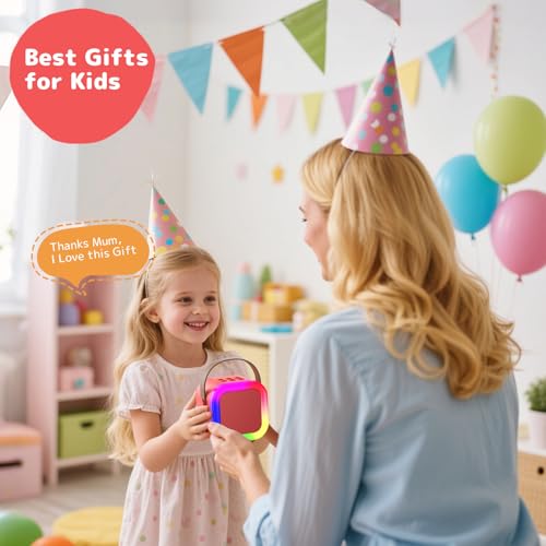 Karaoke Machine for Kids Adults, Mini Karaoke Machine with 2 Wireless Microphones, Portable Bluetooth Speaker with Voice Changing Effects & LED Lights, Best Gifts Toys for Girls and Boys - color: Red