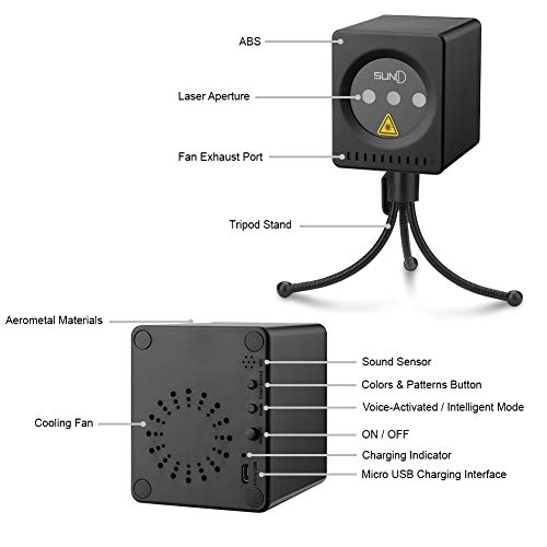 SUNY Mini Portable Cordless Laser Lights Rechargeable RGB Stars Patterns GOBO Projector Sound Activated Music DJ Party Lights for Outdoor Travel Camping Disco Live Show Home Dance