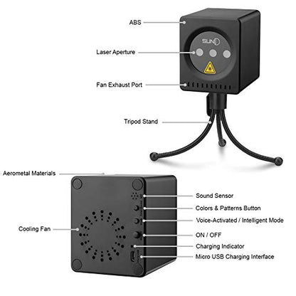 SUNY Mini Portable Cordless Laser Lights Rechargeable RGB Stars Patterns GOBO Projector Sound Activated Music DJ Party Lights for Outdoor Travel Camping Disco Live Show Home Dance