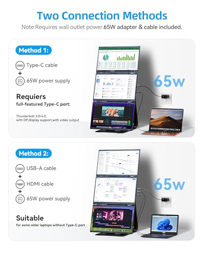 ROYY 15.6" Quad Laptop Screen Extender,FHD 1080P Double Portable Monitor with 30" Combined Display,One-Cable Connection and Driver Required,Compatible with Wins & Mac(M1/M2/ M3/M4/M5) - size: 15.6" Quad Screen Extender