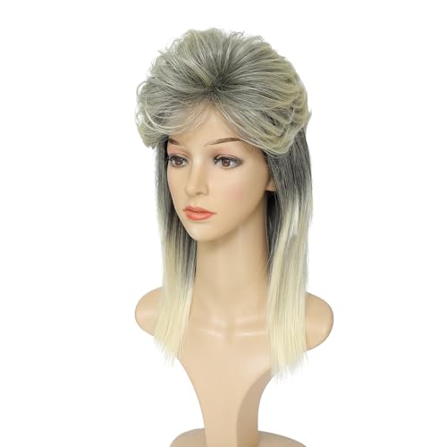 Adequate Women's Blonde Mix Black Mullet Wig 80s 90s Costumes Fancy Party wig Joe Dirt Emo Halloween Cosplay Wigs (Blonde Mix Black) - color: B-Blonde Mix Black